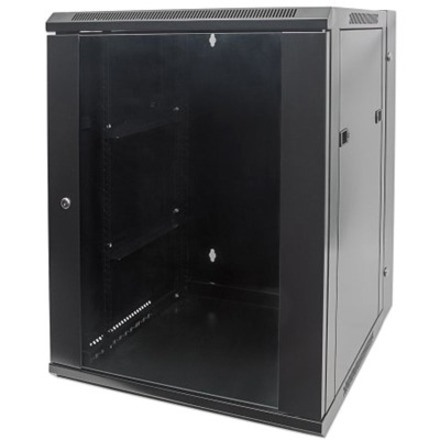 Network Cabinet, Wall Mount (Double Section Hinged Swing Out), 15U, 550mm Depth, Black, Assembled, Max 30kg, Swings out for access to back of cabinet when installed on wall, 19" , Parts for wall installation not included, Three Year Warranty