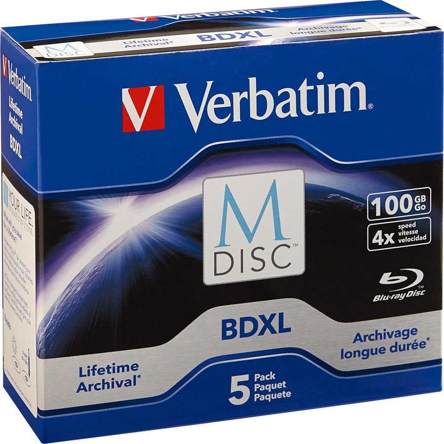 Verbatim M DISC BDXL - 6x - 100 GB - Branded Surface - 5pk Jewel Case Box