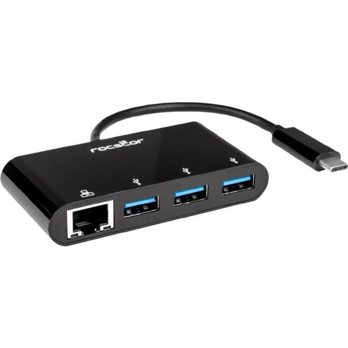 Rocstor Premium USB-C to USB-A(3.0) 3 Port Hub with Gigabit Ethernet