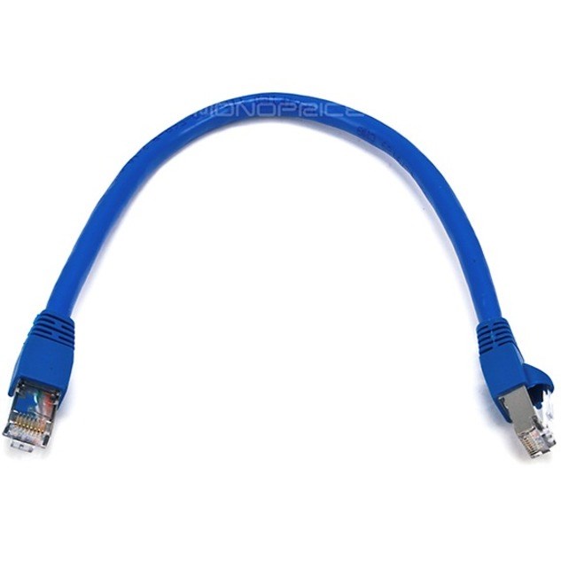 Monoprice 1FT 24AWG Cat6A 500MHz STP Ethernet Bare Copper Network Cable - Blue