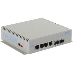 Omnitron Systems OmniConverter 10G/Sx, 2xSFP/SFP+, 4xRJ-45, 1xAC Powered Extended Temp