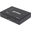 Manhattan HDMI Switch 3-Port (Compact), 4K@60Hz, Connects x3 HDMI sources to x1 display, Remote Control and Manual Switching (via button), AC Powered (cable 1.2m), Black, Three Year Warranty, Blister (With Euro 2-pin plug)