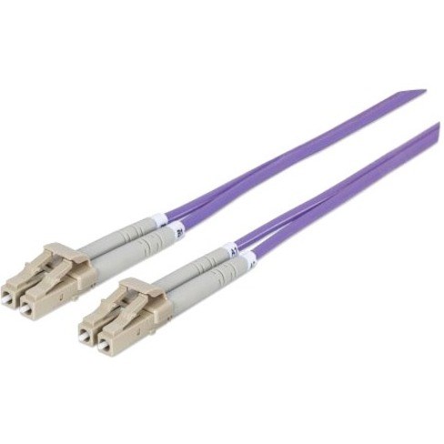 Intellinet Network Solutions Fiber Optic Patch Cable, LC/LC, OM4, 50/125, Multimode, Duplex, Violet, 10 ft (3 m)