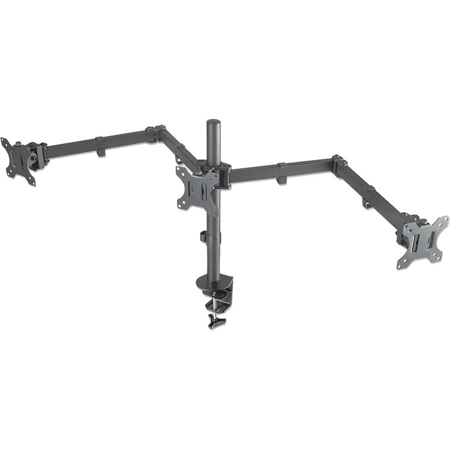 TV & Monitor Mount, Desk, Double-Link Arms, 3 screens, Screen Sizes: 10-27" , Black, Clamp Assembly, Triple Screen, VESA 75x75 to 100x100mm, Max 7kg (each), Lifetime Warranty