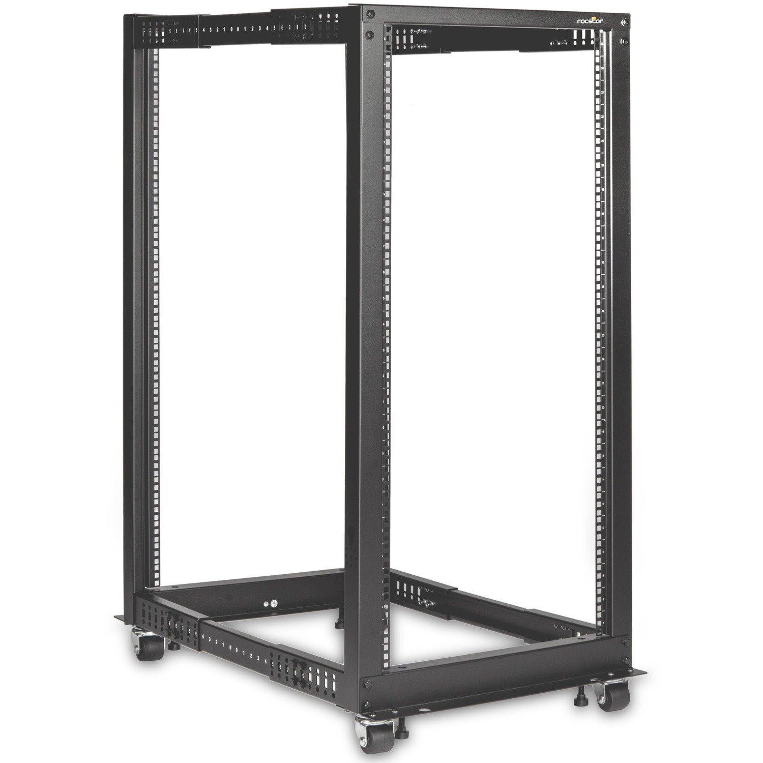 Rocstor SolidRack 25U Adjustable Depth Open Frame 4 Post Rack w/ Casters