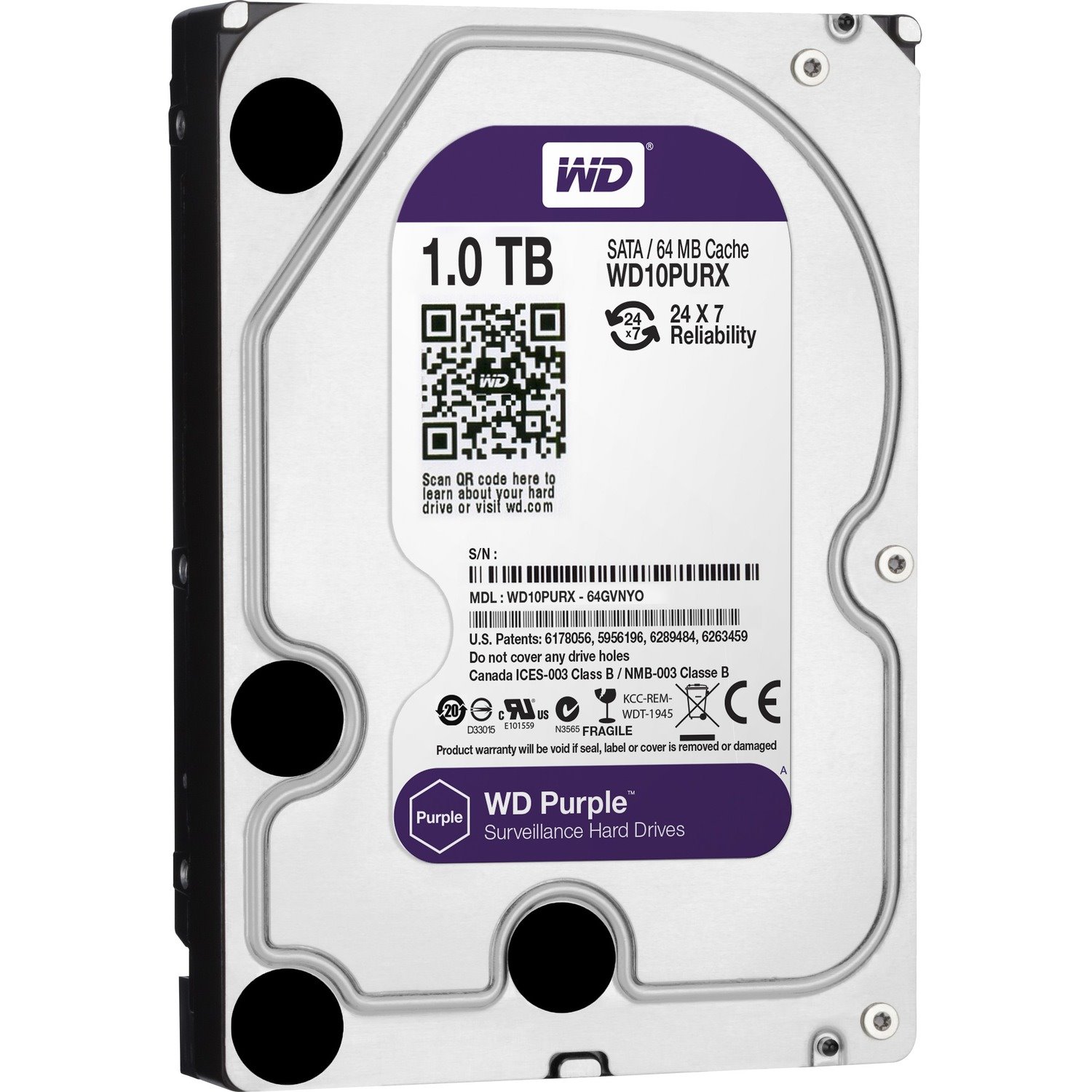 WD Purple WD10PURX 1 TB Hard Drive - 3.5" Internal - SATA (SATA/600)