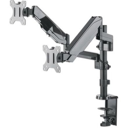 TV & Monitor Mount, Desk, Full Motion (Gas Spring), 2 screens, Screen Sizes: 10-27" , Black, Clamp or Grommet Assembly, Dual Screen, VESA 75x75 to 100x100mm, Max 8kg (each), Lifetime Warranty