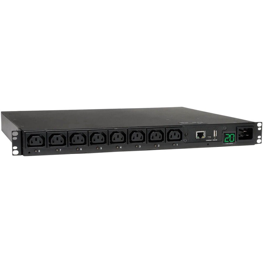 Eaton 3.7kW Single-Phase 208/230V Switched PDU - LX Platform, 8 C13 Outlets, C20 Input with L6-20P Adapter, 2.4m Cord, 1U Rack-mount, TAA