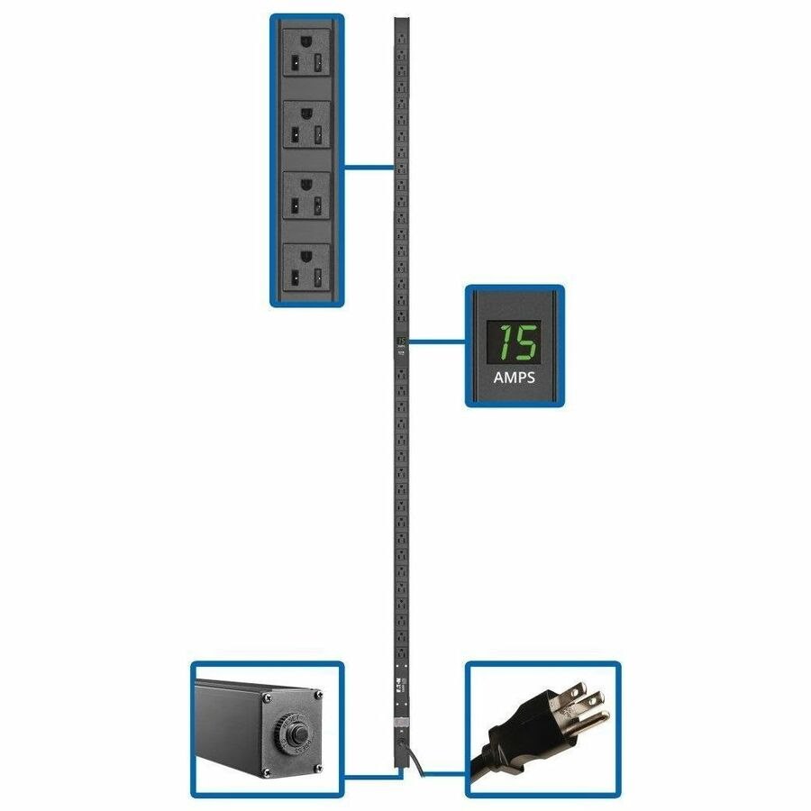 Eaton Tripp Lite Series 1.5kW 100-127V Single-Phase Local Metered PDU - 36 NEMA 5-15R Outlets, 5-15P Input, 15 ft. Cord, 72 in. 0U Rack