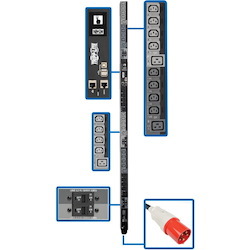 Tripp Lite by Eaton 28.8kW 220-240V 3PH Switched PDU - LX Interface, Gigabit, 30 Outlets, IEC 309 63A Red 380-415V Input, LCD, 1.8 m Cord, 0U 1.8 m Height, TAA