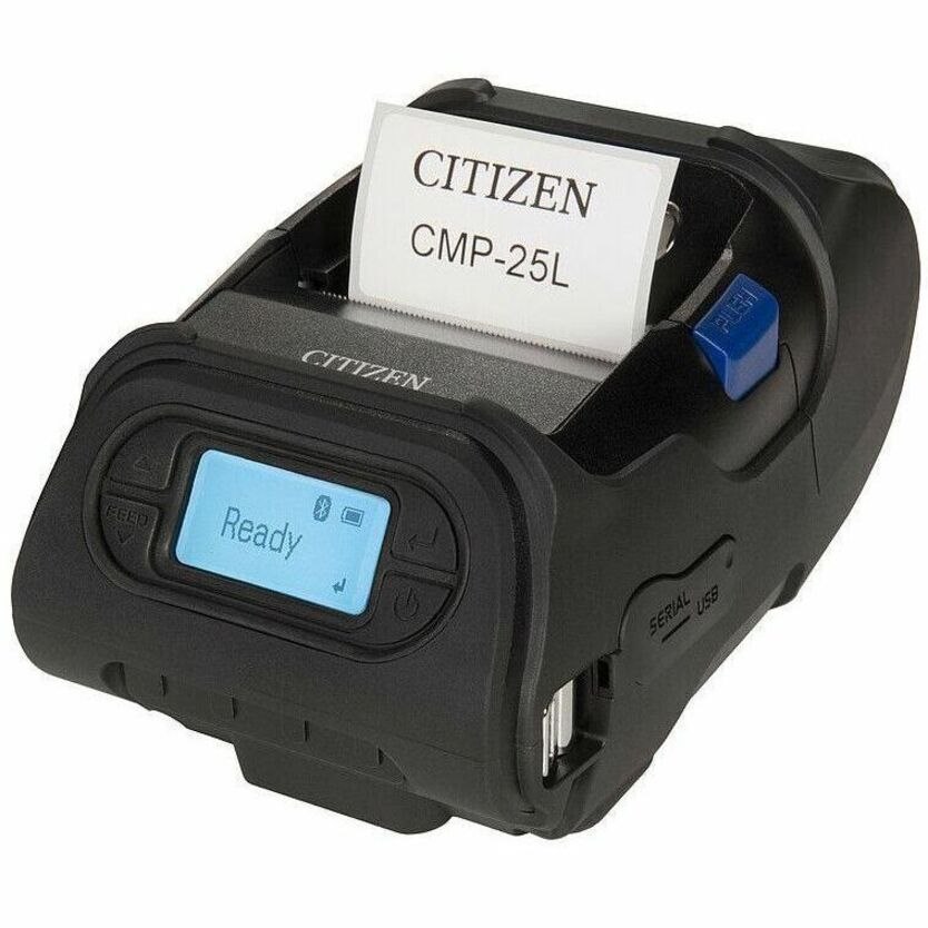 Citizen CMP-25L Mobile, Courier Service, Healthcare, Hospitality, Transportation & Logistic, Retail, Ticketing, Warehouse, Mobile POS Direct Thermal Printer - Monochrome - Portable - Label/Receipt Print - USB - Serial - Bluetooth - Wireless LAN - Battery Included - With Cutter