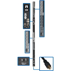 Tripp Lite by Eaton 14.5kW 200-240V 3PH Monitored Per-Outlet PDU - LX Interface, Gigabit, 30 Outlets, 50A CS8365C Input, LCD, 1.8 m Cord, 0U 1.8 m Height, TAA