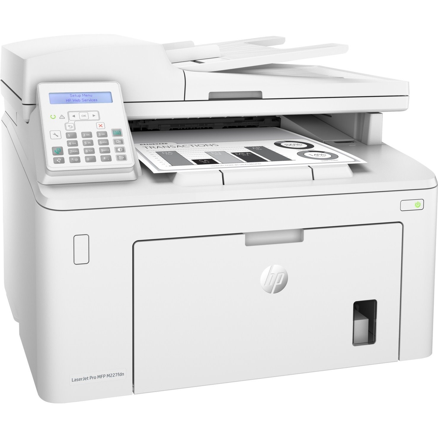 HP LaserJet Pro M227 M227fdn Laser Multifunction Printer-Monochrome-Copier/Fax/Scanner-30 ppm Mono Print-1200x1200 Print-Automatic Duplex Print-30000 Pages Monthly-250 sheets Input-Color Scanner-1200 Optical Scan-Monochrome Fax- Ethernet