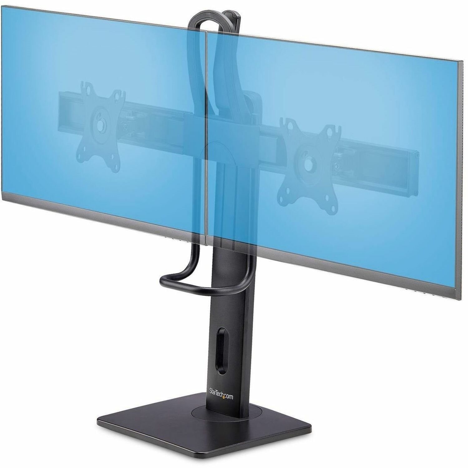 StarTech.com Crossbar Dual Monitor Desk Stand For 27inch Screens, Max Cap 26.4lb, VESA Mount 75x75/100x100, Toolless Height Adjustment