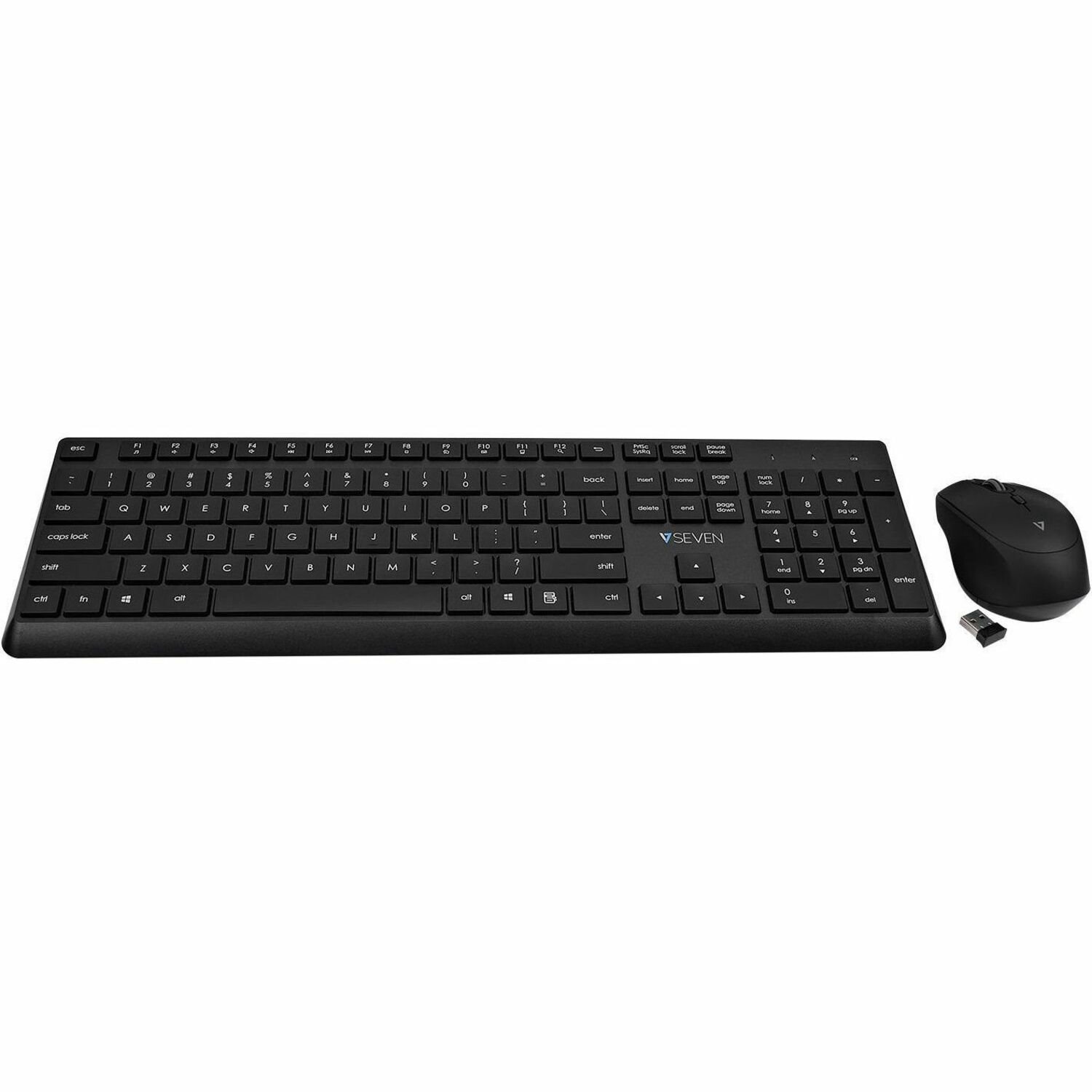 V7 CKW350US 2.4Ghz Wireless Quiet Keyboard and Mouse Combo - US Layout - English (US) - QWERTY - Business - Black - Wireless Connectivity - Full Size - USB Interface - Windows - MacOS - ChromeOS - Multimedia keys - Lasered keycaps - Multimedia Hot Key(s) - Desktop - Batteries Included