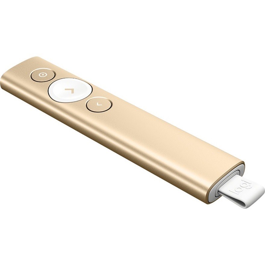 Logitech Presentation Pointer - Bluetooth/Radio Frequency - USB Type C - Gyroscopic - 3 Button(s) - Gold