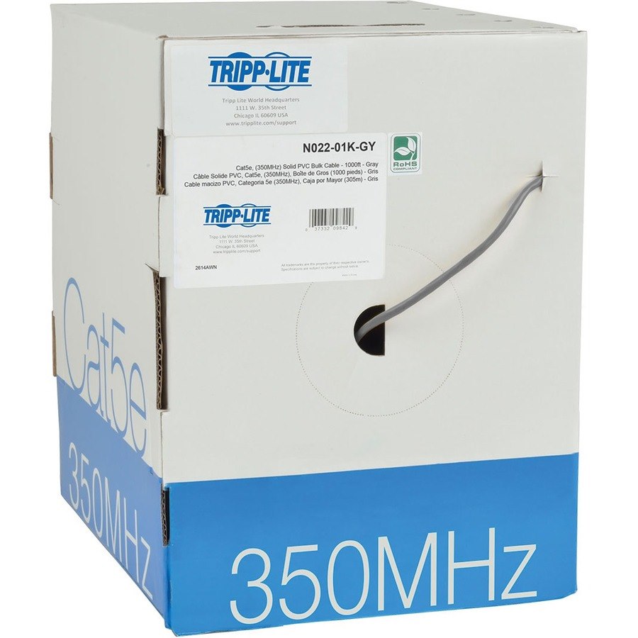 Tripp Lite 1000ft Cat5e / Cat5 350MHz Bulk Solid-core PVC Cable Gray 1000'