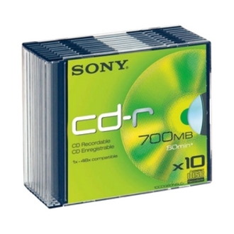 Sony 10CDQ80NSLD CD Recordable Media - CD-R - 48x - 700 MB - 10 Pack Slim Case