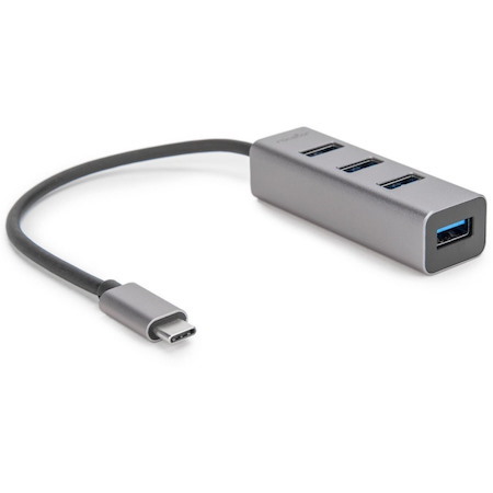 Rocstor Premium Portable 4 Port Aluminum Hub - USB-C to 4x USB-A Hub - USB 3.0 Hub - Bus Powered - USB C to USB Type-A Hub - USB Type C - External - USB-C 3.1 to 4 USB Type-A 3.0 Port(s) USB-A - For MacBook&copy;, MacBook Air&copy;, MacBook Pro&copy;, Chromebook&trade;, Microsoft&copy; Surface&copy; - Aluminum - Gray