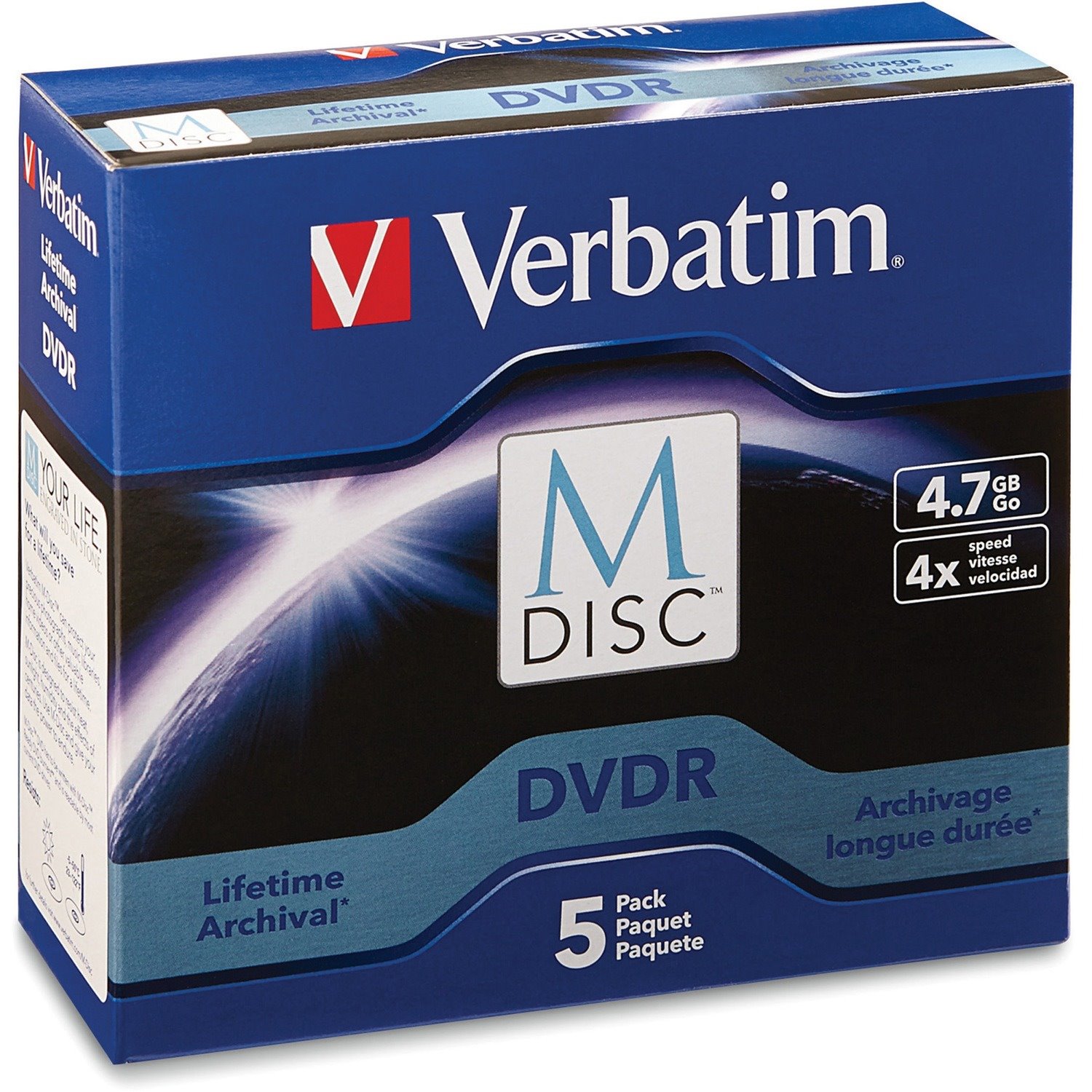 Verbatim M-Disc DVDR 4.7GB 4X with Branded Surface - 5pk Jewel Case Box