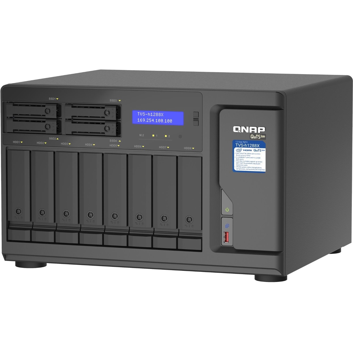 QNAP TVS-H1288X-W1250-16G 12 x Total Bays SAN/NAS Storage System - 5 GB Flash Memory Capacity - Intel Xeon W-1250 Hexa-core (6 Core) 3.30 GHz - 16 GB RAM - DDR4 SDRAM Tower