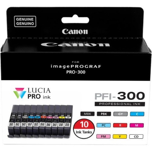 Canon LUCIA PRO PFI-300 Original Inkjet Ink Cartridge - Value Pack - Photo Black, Matte Black, Cyan, Gray, Magenta, Yellow, Red, Photo Cyan, Photo Magenta, Chroma Optimizer - 10 / Pack