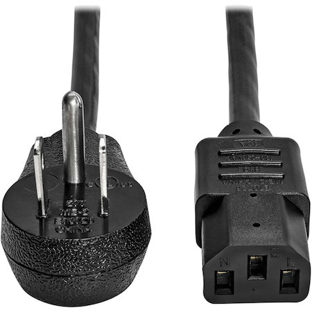 Eaton Tripp Lite Series Computer Power Cord, Right-Angle NEMA 5-15P to C13 - Heavy-Duty, 15A, 125V, 14 AWG, 12 ft. (3.66 m), Black