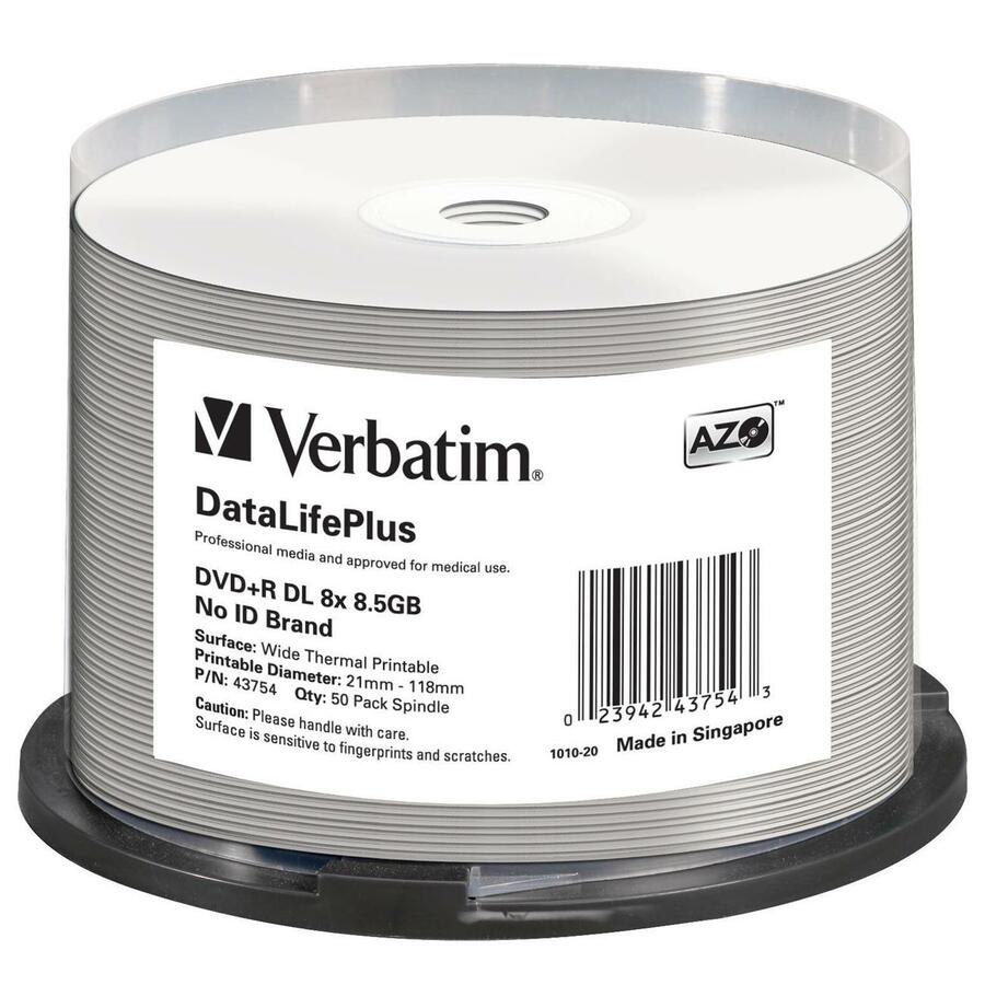Verbatim DataLifePlus 43754 DVD Recordable Media - DVD+R DL - 8x - 8.50 GB - 50 Pack Spindle