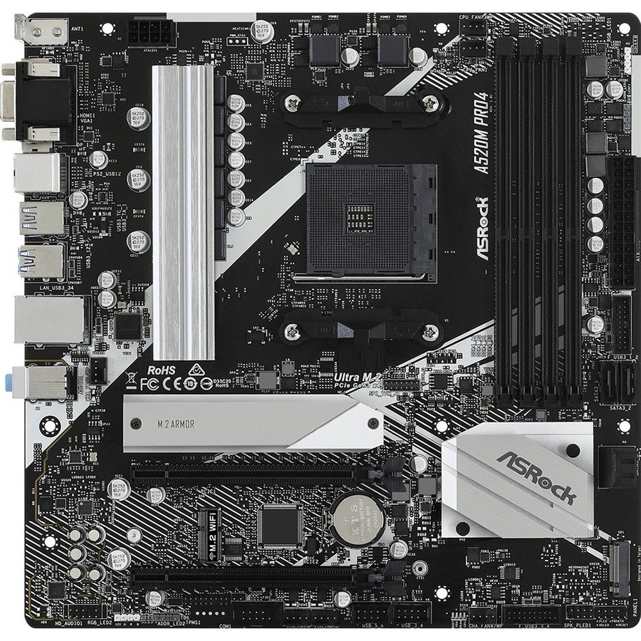 ASRock A520M PRO4 Desktop Motherboard - AMD A520 Chipset - Socket AM4 - Micro ATX