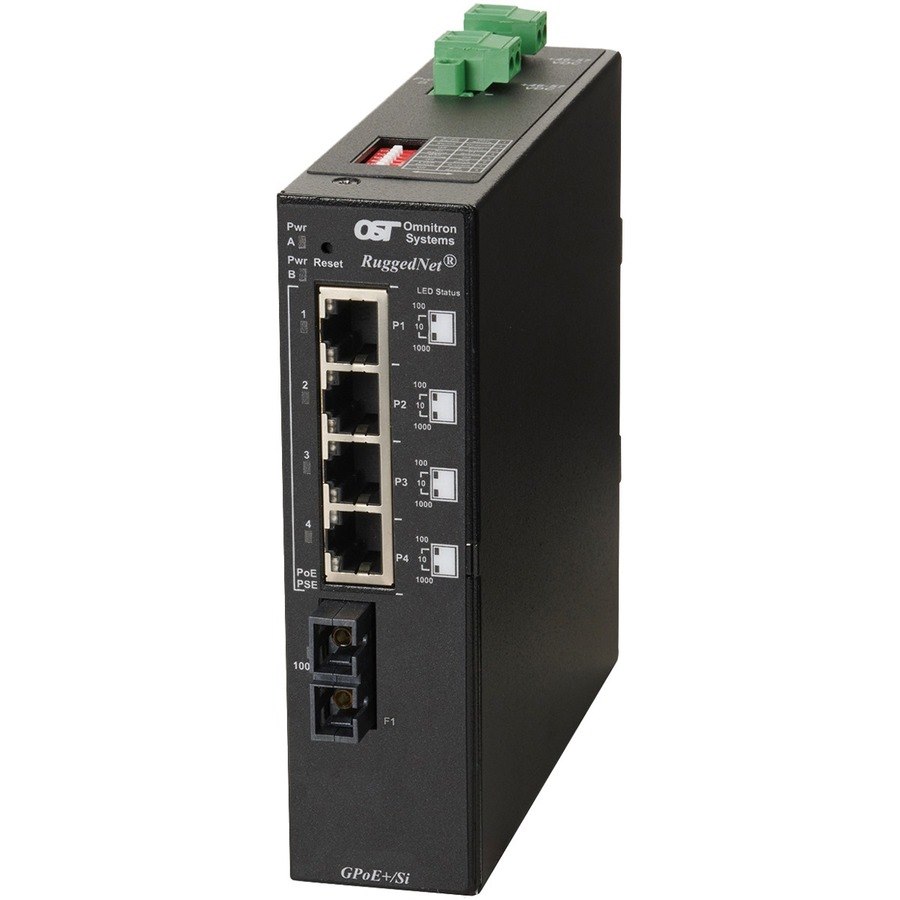 Omnitron Systems RuggedNet Unmanaged Industrial Gigabit PoE+, MM SC, RJ-45, Ethernet Fiber Switch