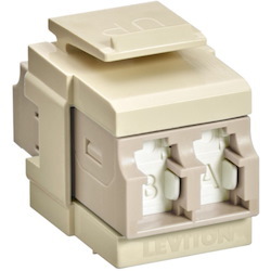 Leviton QuickPort Duplex LC Adapter, Shuttered, MM, Zirconia Ceramic Sleeve, Beige/Ivory