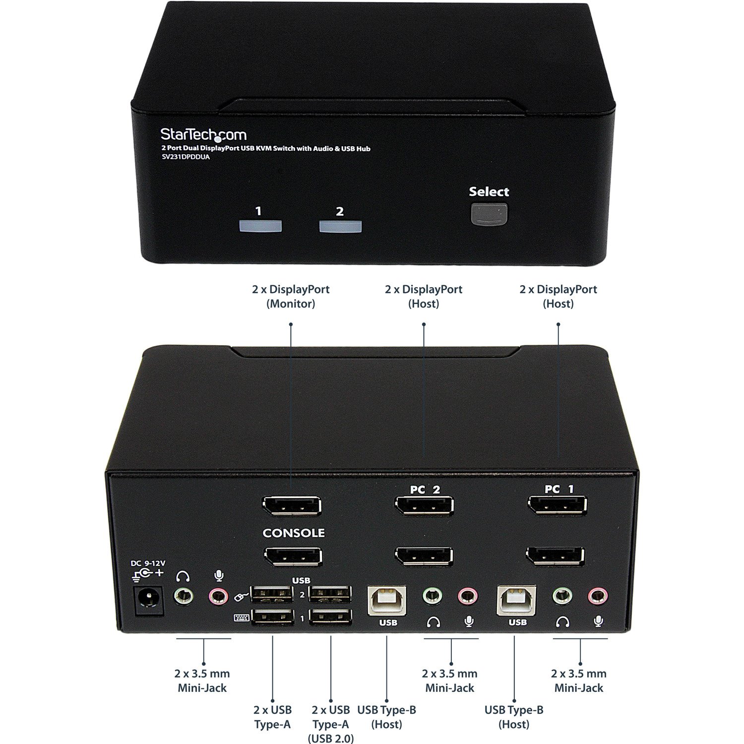 StarTech.com 2 Port DisplayPort Dual-Monitor KVM Switch - DisplayPort KVM - 4K 60 Hz