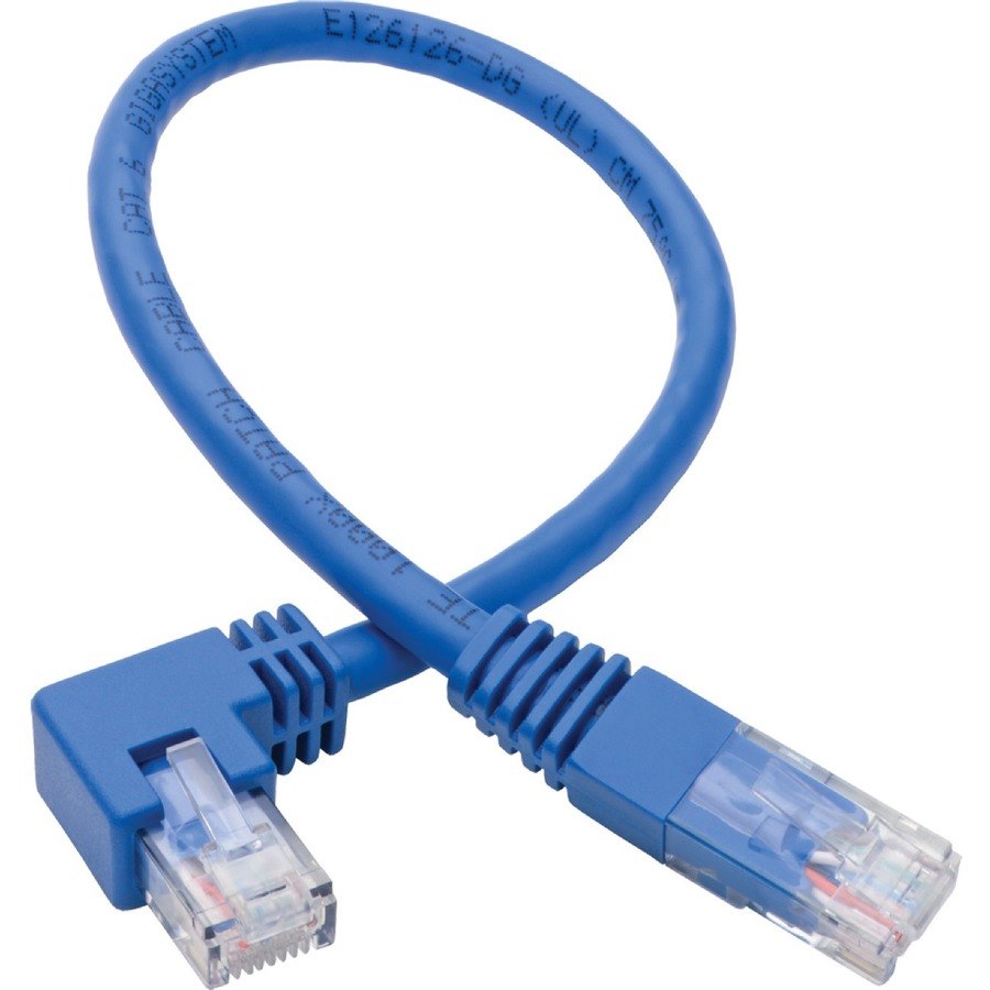 Eaton Tripp Lite Series Up-Angle Cat6 Gigabit Molded UTP Ethernet Cable (RJ45 Right-Angle Up M to RJ45 M), Blue, 1 ft. (0.31 m)