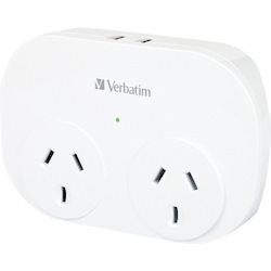 Verbatim Dual USB Surge Protected with Double Adaptor - White