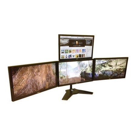 Amer Mounts Stand Base Quad Monitor Mount. One Over Three. Up to 24" and 17.5 lbs Each