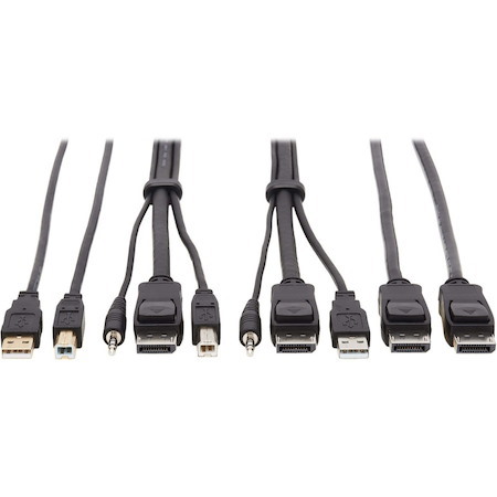 Tripp Lite by Eaton DisplayPort KVM Cable Kit - DP, USB, 3.5 mm Audio (3xM/3xM) + USB (M/M) + DP (M/M), 4K, 6 ft. (1.83 m), Black