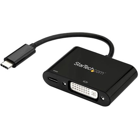 StarTech.com USB C to DVI Adapter with 60W Power Delivery Pass-Through - 1080p USB Type-C to DVI-D Video Display Converter - Black