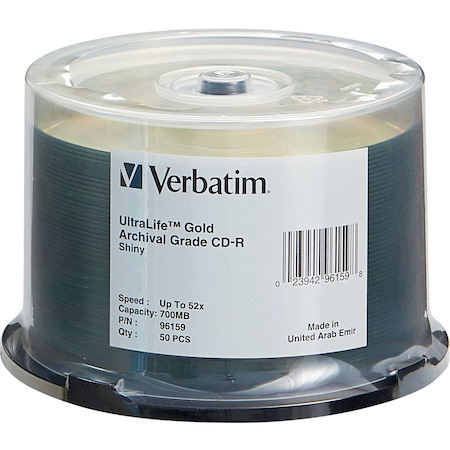 Verbatim CD-R 700MB 52X UltraLife Gold Archival Grade with Branded Surface - 50pk Spindle