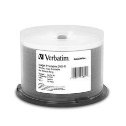 Verbatim DVD-R 4.7GB 8X DataLifePlus White Inkjet Printable, Hub Printable - 50pk Spindle