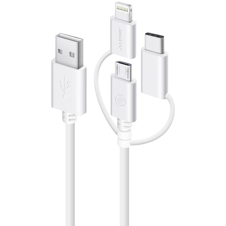 Alogic 3-in-1 Charge & Sync Combo Cable - Micro USB + Lightning + USB-C - White - 0.3m