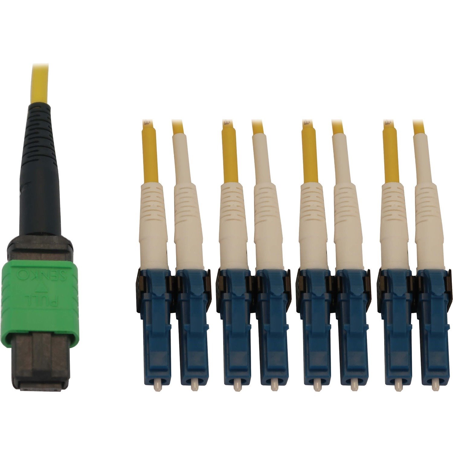 Eaton Tripp Lite Series 400G Singlemode 9/125 OS2 Switchable Fiber Optic Cable (12F MTP/MPO-APC to 4x Duplex LC/UPC F/M), LSZH, Yellow, 1 m (3.3 ft.)