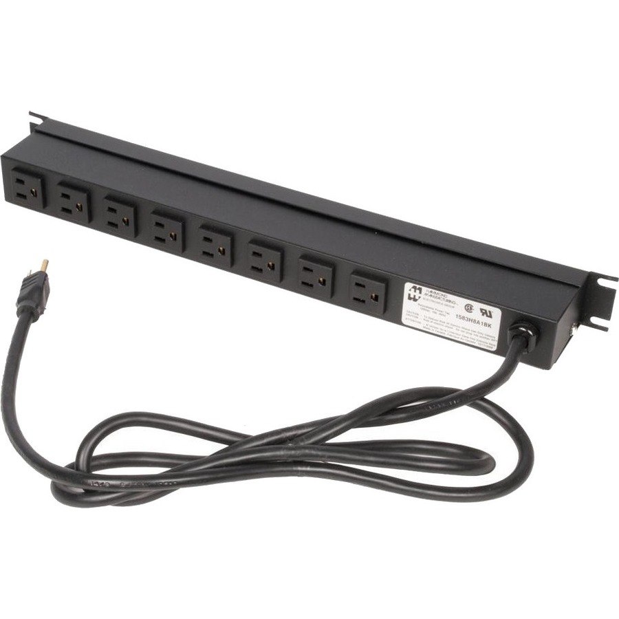 Rack Solutions 15A Horizontal Rackmount Power Strip with 8 Front Outlets (6ft Cord)
