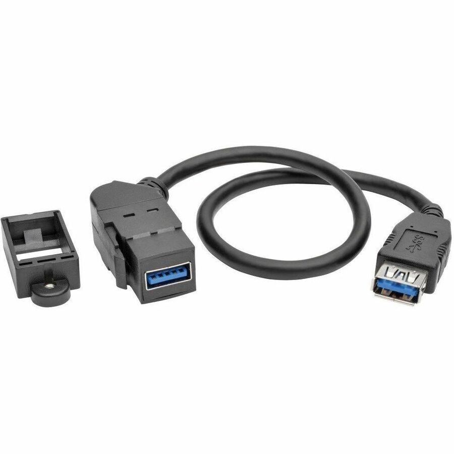 Eaton Tripp Lite Series USB 3.0 All-in-One Keystone/Panel Mount Coupler Cable (F/F), Angled Connector, Black, 1 ft. (0.31 m)