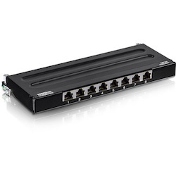 TRENDnet 8-Port Cat6A Shielded Patch Panel, Wall Mount Ready, 10G Ready, Cat5e,Cat6,Cat6A Compatible, Metal Housing, Color-Coded Labeling for T568A & T568B Wiring, Cable Management, Black, TC-P08C6AS