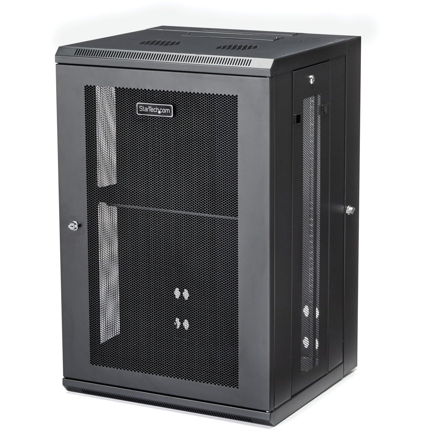 StarTech.com 4-Post 18U Wall Mount Network Cabinet, 19" Hinged Wall-Mounted Server Rack for Data / IT Equipment, Lockable Rack Enclosure