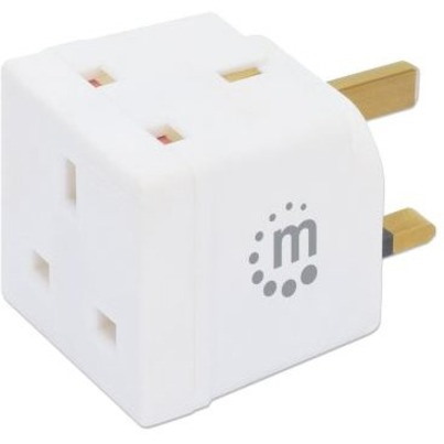 Manhattan UK Double Plug Adaptor, x2 output (2-way), Plug Socket, White, Three Year Warranty