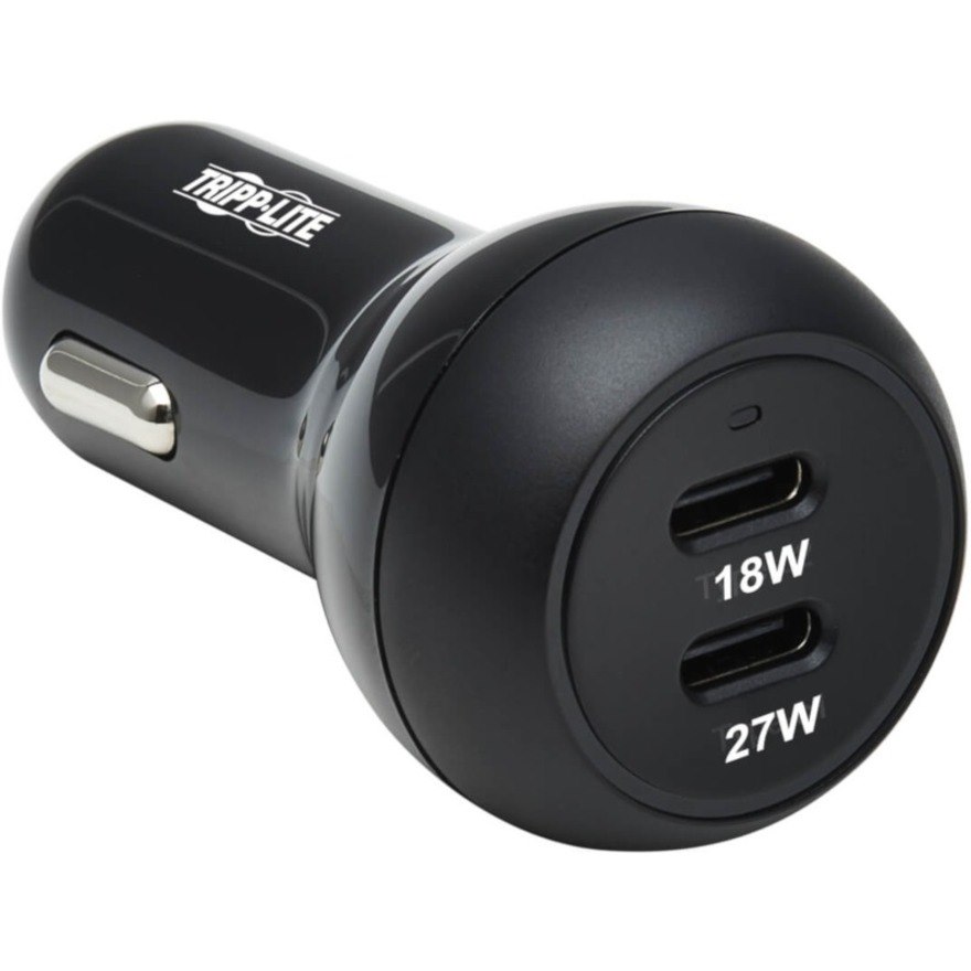 Tripp Lite by Eaton Dual-Port USB-C Car Charger with 45W PD Charging - USB-C (27W), USB-C (18W), Black
