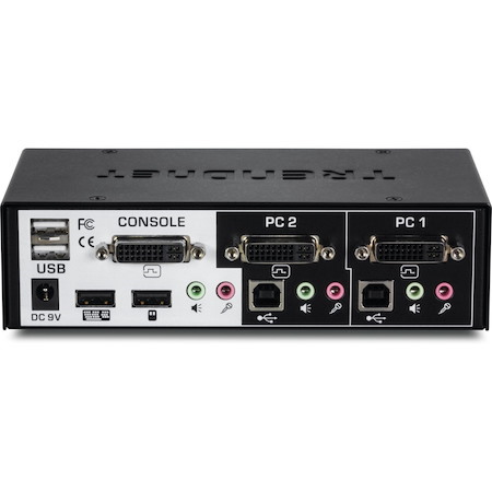 TRENDnet 2-Port DVI KVM Switch with Audio, Manage Two PC's, Hot-Keys, USB 2.0, Metal Housing, Use with a DVID-D Monitor, TK-222DVK