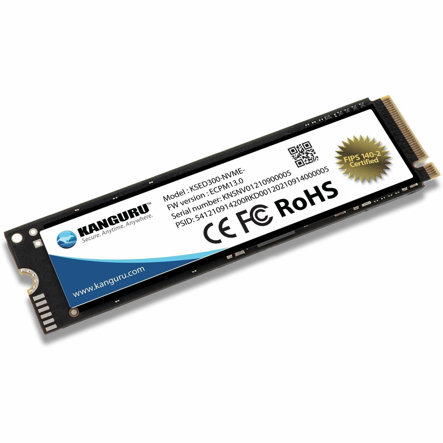 Kanguru Defender SED300 Hardware-Based Self-Encrypting Internal SSD-FIPS 140-2 Certified - KSED300-NVME-Series 500 GB Solid State Drive - M.2 2280 Internal - PCI Express NVMe (PCI Express NVMe 4.0 x4) - Blue - TAA Compliant