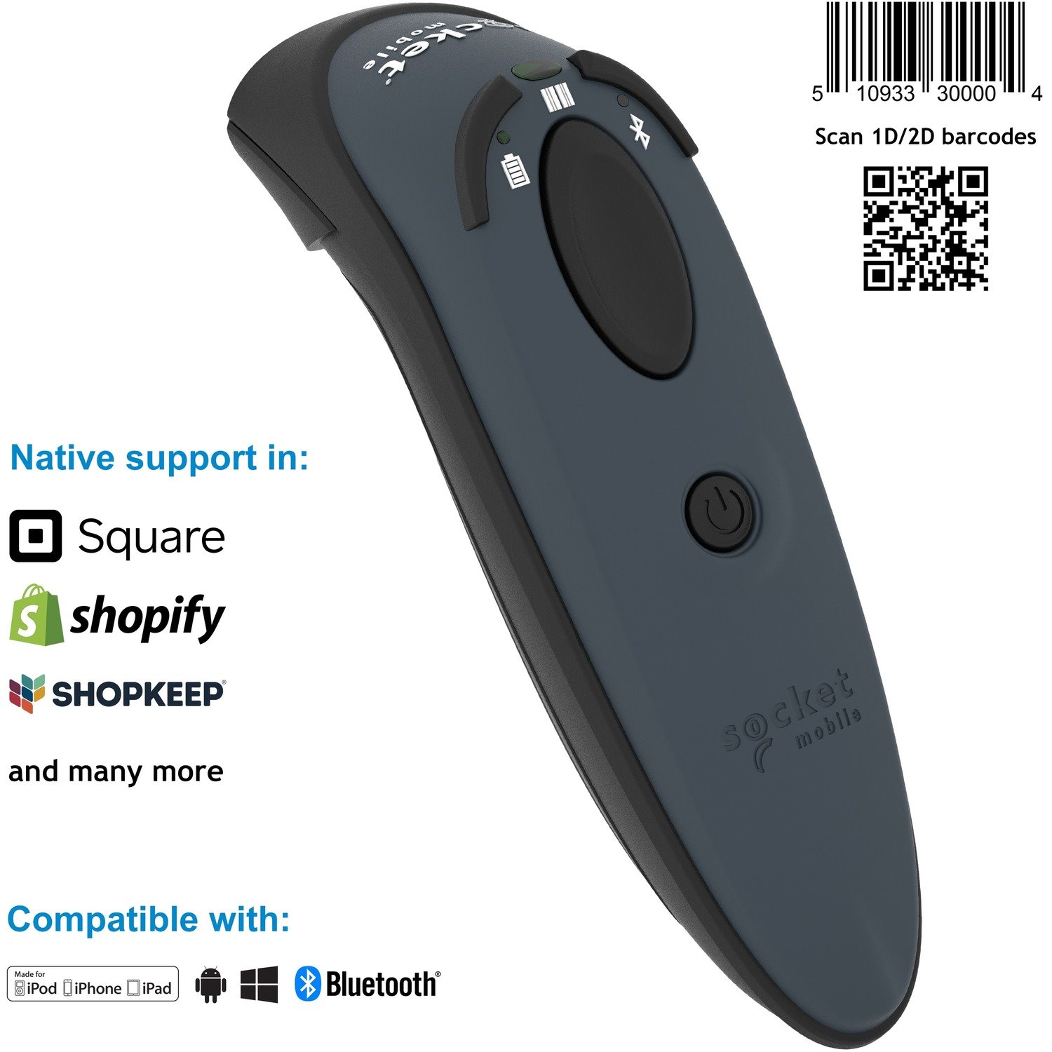 Socket Mobile DuraScan D750 Handheld Barcode Scanner - Wireless Connectivity - Grey